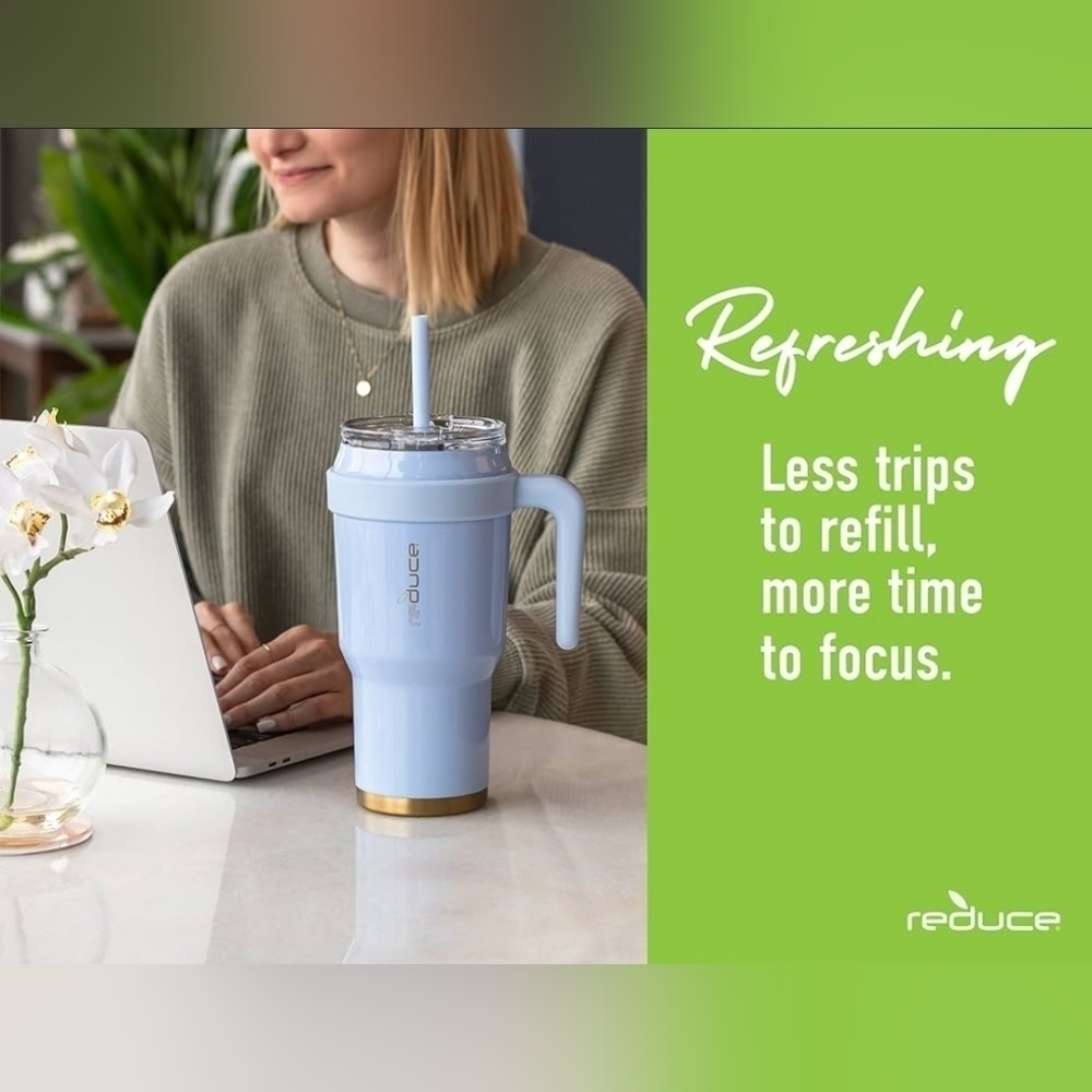 REDUCE 40 oz Tumbler with Handle and Straw, Stainless Steel with Sip-It-Your-Way